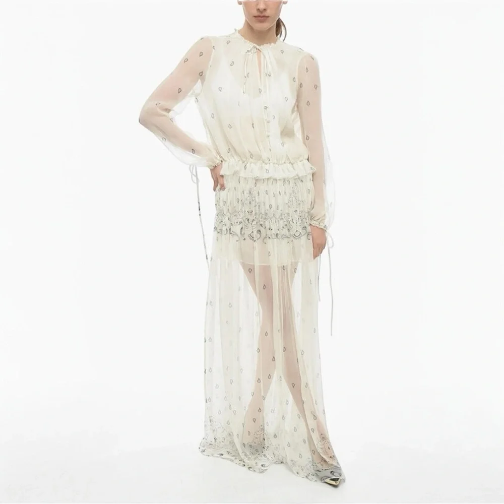 AMIRI Paisley Silk Maxi Dress, White Ivory, NWT, $2000K MSRP, IT 38 - Picture 3 of 11